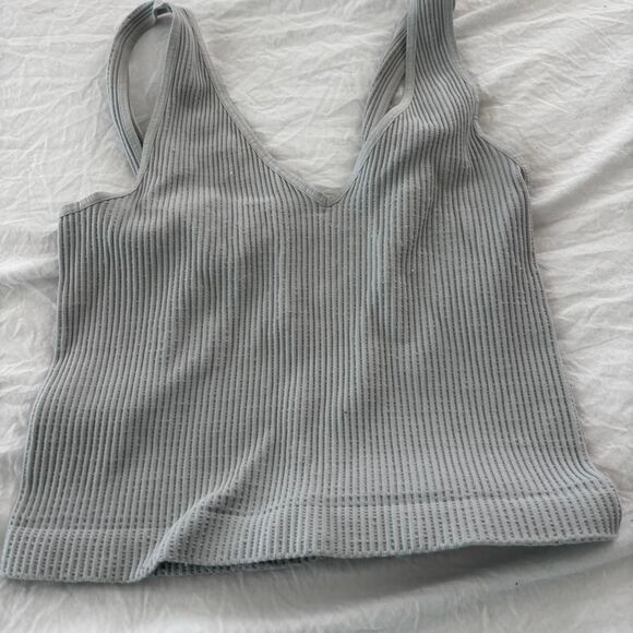 NIKI BIKI Ribbed Women's V Neck Layering One Size Grey Tank Cami Crop Top - Picture 1 of 2